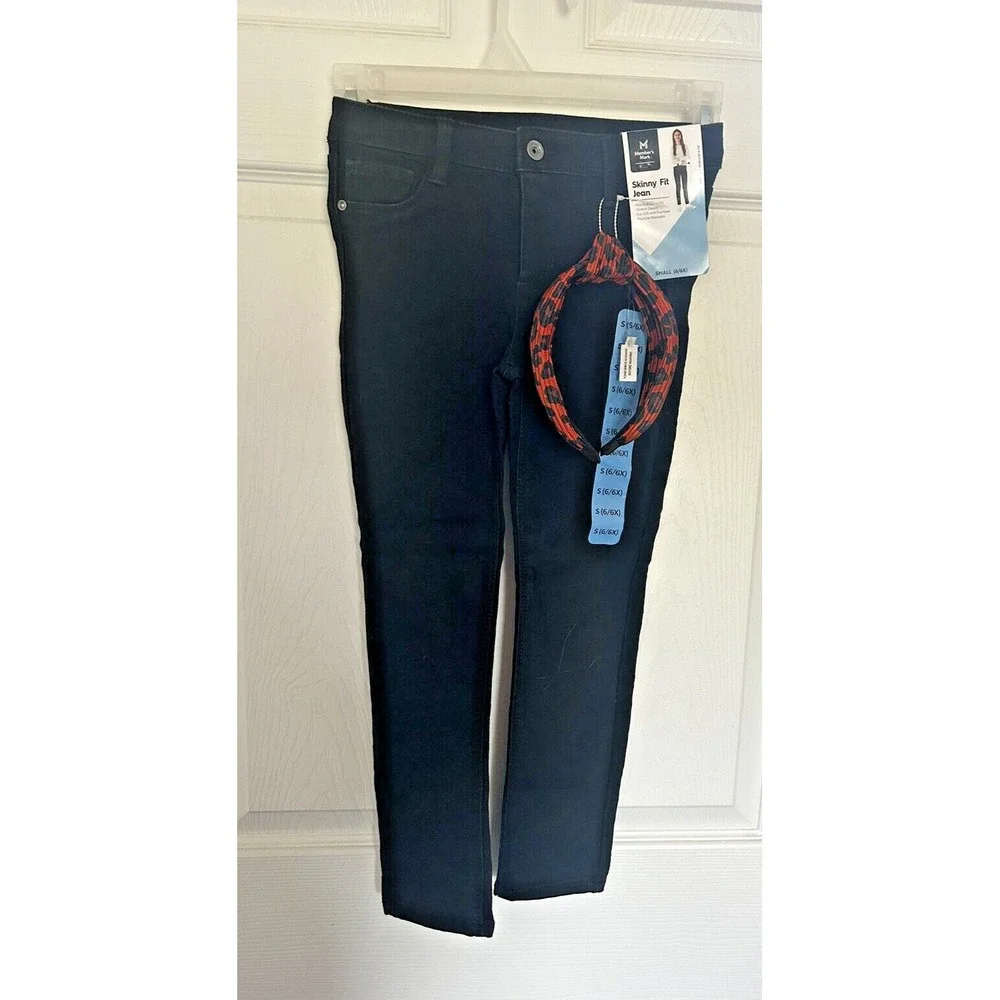 Girls Skinny Fit Jean Size S 6/6X Black Denim & Headband Members Mark‎ 22w X 19L